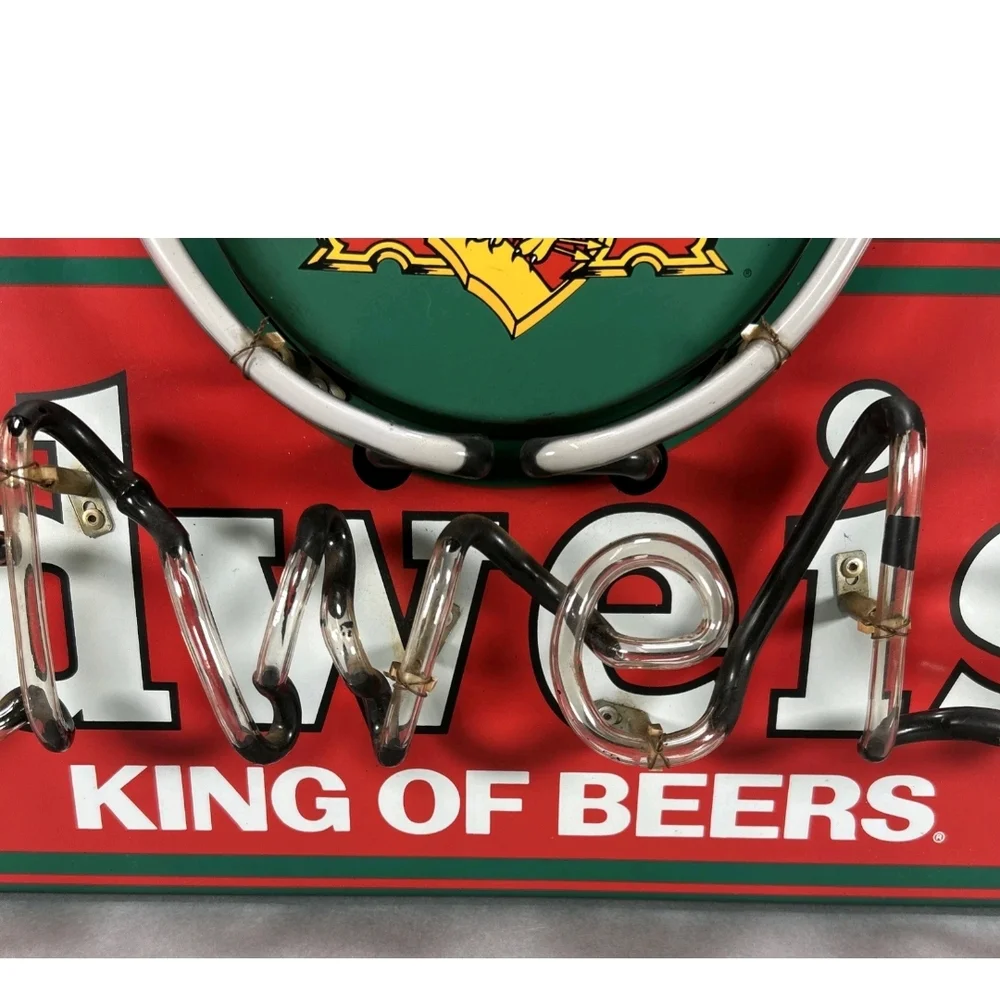 Budweiser Neon Sign in Red, Yellow and Green Crest